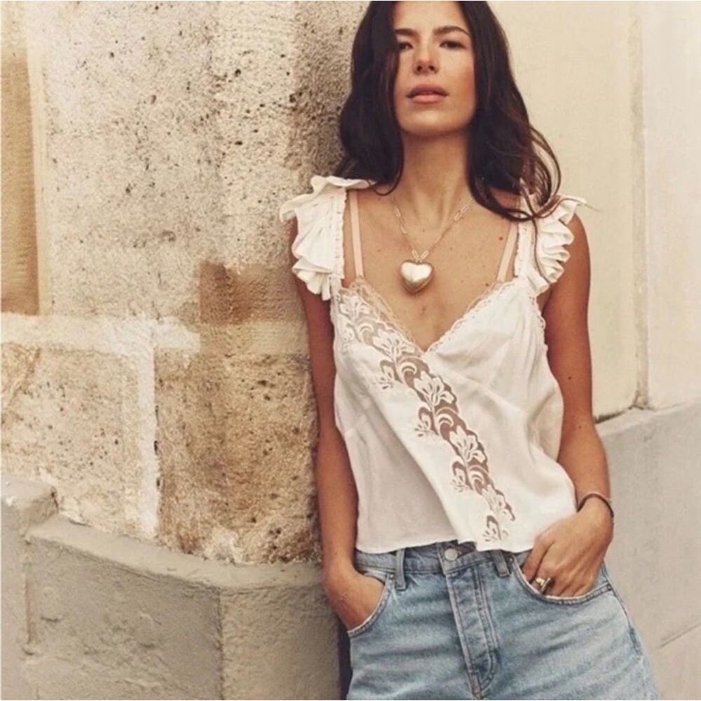 NWT Free People Harmony Lace Tank Blouse - Champagne Dreams Pearl